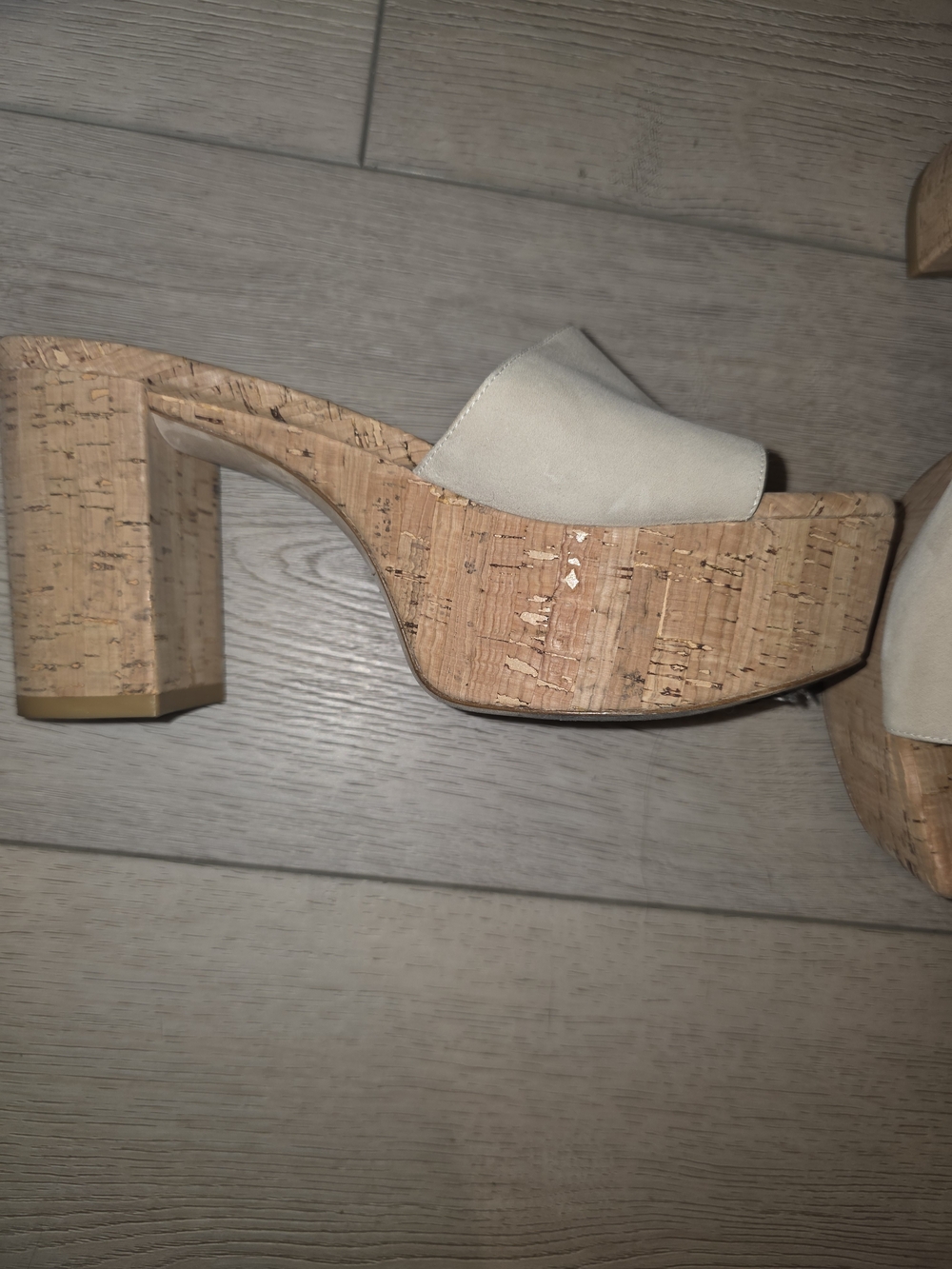 Stuart Weitzman Neutral Beige Suede Cork Slide Mules